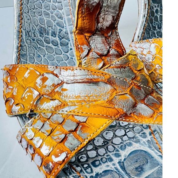 New Massimo Dogana Snake Leather Heel Sandals Size 9.5 US  Silver / Yellow Color - Picture 15 of 16